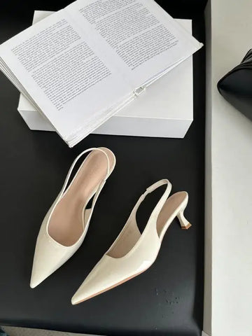 Xajzpa Leather Sandals Women Open Shoes Heel Shallow Mouth Suit Female Beige Comfort Closed Pointed Girls Clear Low Spring Fashion